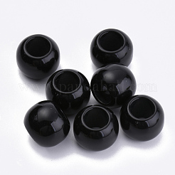 不透明なアクリルビーズ  大穴ビーズ  ラウンド  ブラック  15x12mm  穴：8mm  約325個/500g&nbsp;SACR-S300-15D-02