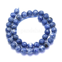 天然ブルースポットジャスパービーズ連売り  ラウンド  ファセット（128ファセット）  10mm  穴：1.2mm  約38個/連  15.55インチ（39.5cm）&nbsp;G-K310-A22-10mm