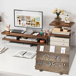 3-ярусные деревянные подставки для ювелирных изделий с наклонной спинкой FIND-WH0420-19A