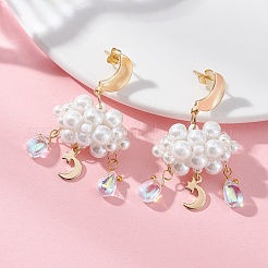 Серьги-гвоздики из стеклянных бусин в форме облака 3D EJEW-MZ00644-02