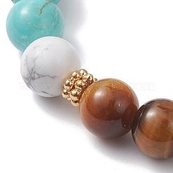 Браслеты из натуральных круглых бусин тигрового глаза и синтетической бирюзы для женщин&nbsp;BJEW-TA00698