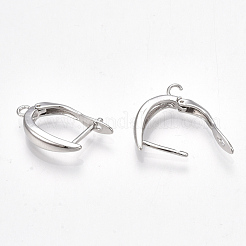 ラッチバック開閉式真鍮フープピアスパーツ  ニッケルフリー  プラチナメッキ  21x12x3.5mm  穴：1.5mm  ピン：1mm&nbsp;X-KK-S350-072P