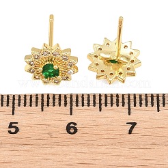 真鍮製 マイクロパヴェ キュービックジルコニア スタッドピアス 女性用  花  カドミウムフリー＆鉛フリー  長持ちメッキ  ラックめっき  18KGP本金メッキ  グリーン  9mm&nbsp;KK-A305-04G-03