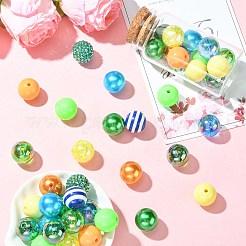 50個12スタイルのラウンドABSプラスチック模造パールビーズとアクリルビーズ  ラウンド  ミックスカラー  18~20mm  穴：2~3mm&nbsp;DIY-CJ0003-28