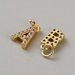 真鍮マイクロパヴェクリアキュービックジルコニアチャーム  a～zの文字  18KGP本金メッキ  11~12x6~9.5x2~3mm  穴：3mm&nbsp;KK-WH0079-179G
