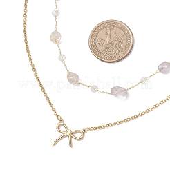 Подвеска-бантик из нержавеющей стали 304 с натуральными аметистами&nbsp;NJEW-JN05399-02