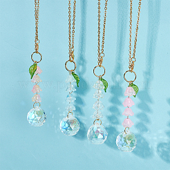 Подвеска для зеркала автомобиля в виде капли стекла и акрилового цветка HJEW-DR00051