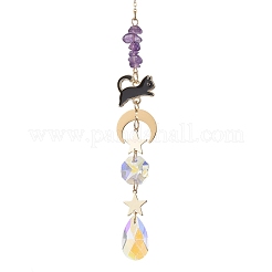 Подвесные ловцы солнца из каплевидного стекла и натурального аметиста&nbsp;HJEW-JM04611