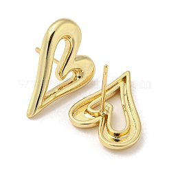 Orecchini a bottone in ottone placcato a forma di cuore cavo&nbsp;EJEW-F331-26G
