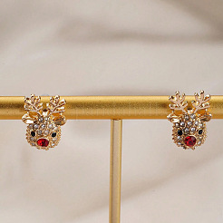 Серьги-гвоздики из сплава со стразами в виде рождественского оленя&nbsp;FS-WGA5BB1-01