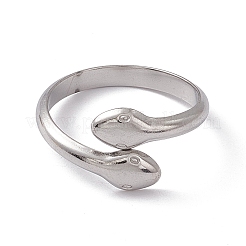 Bague ouverte en acier inoxydable 304 anti-ternissement à double serpent pour femme&nbsp;RJEW-C045-14P