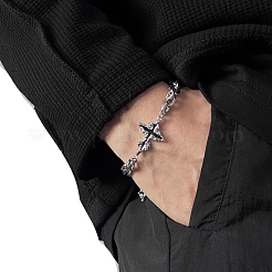 Eleganti bracciali in acciaio inossidabile con maglie e ciondoli a forma di croce scura&nbsp;PW-WGB6681-01