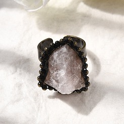 Bagues ouvertes en quartz rose naturel avec pépites irrégulières&nbsp;G-A278-03AB-04