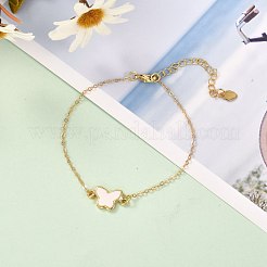 女の子の女性の贈り物のための蝶のリンクブレスレット  淡水シェルチャーム真鍮ブレスレット  ゴールドカラー  7.48インチ（19cm）&nbsp;BJEW-JB06733-02