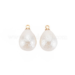 ABSプラスチックパール調ペンダント  金メッキ真鍮ループ付き  ティアドロップ  乳白色  16x10mm  穴：1.5mm&nbsp;KK-N242-026