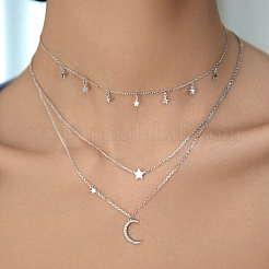 Двухслойные ожерелья из стерлингового серебра с микропаве из прозрачных кубических цирконий с подвеской в виде звезды и луны для женщин YV6994-3