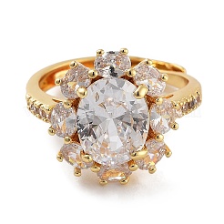 Цветочная стойка покрытие латунь микропаве кубический цирконий регулируемые кольца для женщин&nbsp;RJEW-Z059-11G-02