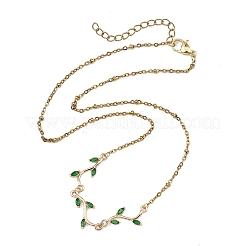 Collane con catena a maglie di rami frondosi in ottone con zirconi cubici&nbsp;NJEW-JN06070-01