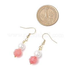 Комплект из ожерелья и серег с подвеской из натурального родохрозита и ракушечного жемчуга круглой формы SJEW-JS01362