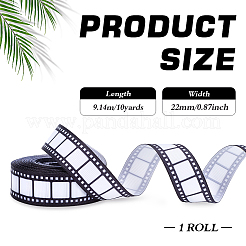10ヤードのポリエステルグログランリボン  フィルム模様  蝶結びDIYデコレーション用  ブラック  7/8インチ（22mm）&nbsp;OCOR-FG0003-46