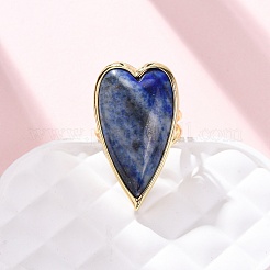 Перстни из натурального лазурита в форме сердца RJEW-M076-03G-08