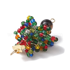 Подвески-коннекторы из натурального тигрового глаза и стеклянных семян&nbsp;PALLOY-MZ00225