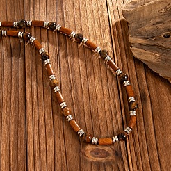 Регулируемые винтажные богемные мужские круглые бусы из натурального тигрового глаза и древесины колонного цвета&nbsp;HA1225
