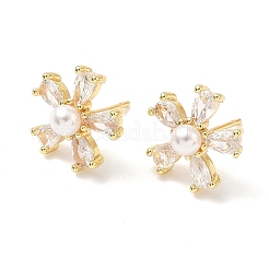 Blume Messing kubisch Ohrringe Zirkonia Ohr&nbsp;EJEW-P336-06G-02