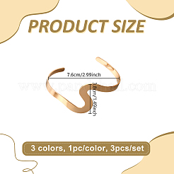 3 шт. 3 цвета в европейском стиле железные браслеты-манжеты для женщин&nbsp;BJEW-HY0001-17