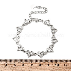 Браслеты-цепочки из латуни с микропаве из кубических цирконий в форме сердца BJEW-L715-01P-01