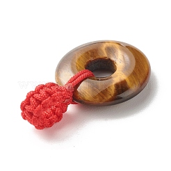 混合天然石ペンダント  赤い編みこみのナイロン糸のパーツ  ドーナツ/円盤  27.5x18x7.5mm  穴：3.5x5.2mm&nbsp;PALLOY-JF01109