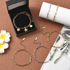 12 шт. 2 цвета 304 нержавеющая сталь скрепки цепи браслеты для мужчин и женщин&nbsp;BJEW-SC0001-62