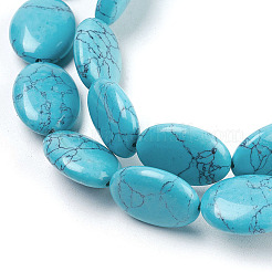 Piedras preciosas abalorios ovaladas planas de piedra turquesa sintética hebras&nbsp;X-G-S113-11
