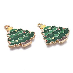 環境に優しい合金エナメルペンダント  カドミウムフリーと鉛フリー＆ニッケルフリー  クリスマスツリー  グリーン  26x21x1.5mm  穴：1.2mm&nbsp;ENAM-T011-49KC-NR