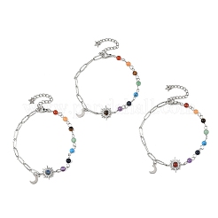 Bracelet en chaîne de perles avec pierre précieuse de chakra et chaîne trombone en acier inoxydable 304&nbsp;BJEW-JB14411