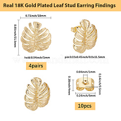 4 пара латунных сережек-гвоздиков&nbsp;KK-BBC0019-95B