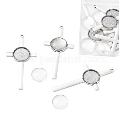 9 шт. подвеска-крест в тибетском стиле из сплава с кабошонами DIY-FS0009-48