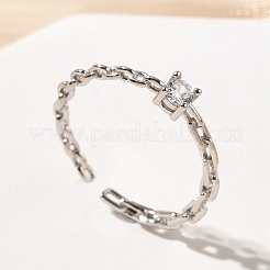 925 bague ouverte en argent sterling avec pavé de zircones cubiques&nbsp;RJEW-R016-01P-02