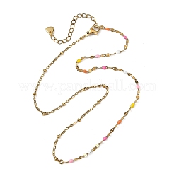 女性用304ステンレススチール製エナメル加工チェーン＆サテライトチェーンネックレス  ゴールドカラー  カラフル  15.63インチ（39.7cm）&nbsp;NJEW-JN06519-01