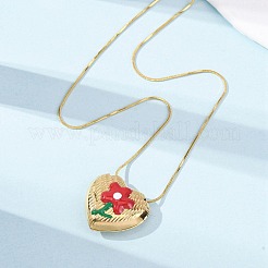 Colliers pour femmes avec pendentif cœur et fleur en acier inoxydable 304 émaillé&nbsp;NJEW-D347-01G-03