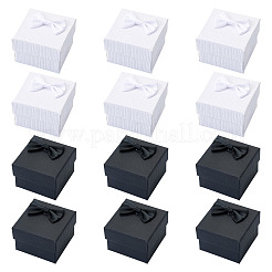 12 шт. 2-цветные квадратные подарочные коробки для хранения бумажных колец из картона&nbsp;CON-TA0001-23