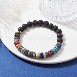 Braccialetti elastici con perline di roccia lavica naturale colorata tinta&nbsp;BJEW-JB10052-02