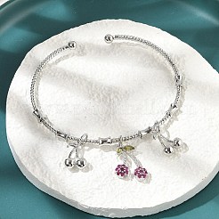 Bracelets à breloques en forme de fruits en laiton micro pavé de zircones cubiques pour femmes&nbsp;BJEW-Z089-01P-02