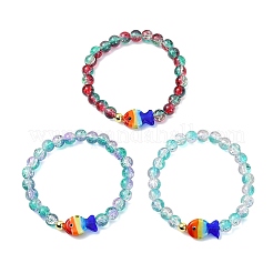 Pulseras elásticas de dos tonos con vidrio craquelado y cuentas de vidrio soplado hechas a mano para mujer.&nbsp;BJEW-JB13844