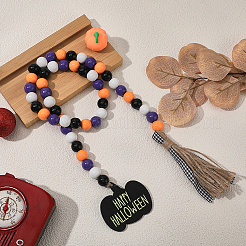 Круглые деревянные бусины украшения на Хэллоуин&nbsp;AJEW-WH20019-61