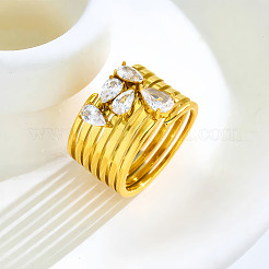 Mehrlagige Fingerringe aus Edelstahl 304 und Zirkonia&nbsp;WG62161-01