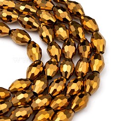 電気メッキガラスビーズ  黄金メッキ  多面カットオーバル  ゴールド  ビーズ：8mm長  厚さ6mm  穴：1.5mm  約72個/連&nbsp;X-GC881Y-3