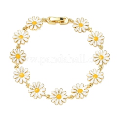Armbänder aus Messing und Emaille mit Gänseblümchen-Gliederkette für Damen&nbsp;BJEW-A171-03G