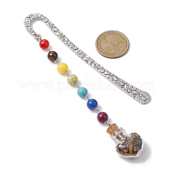 7 perla di pietra preziosa chakra e segnalibri pendenti con bottiglia dei desideri a forma di cuore in vetro occhio di tigre naturale&nbsp;AJEW-JK00313-02