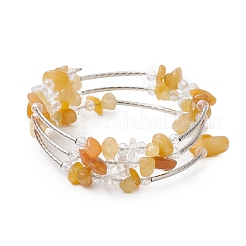 Brazaletes de cuentas de tubo de latón y vidrio y topacio natural con chips de jade para mujer&nbsp;BJEW-JB11265-04